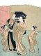 Japan: A samurai with a courtesan and two apprentices. Suzuki Harunobu (1724-1770)